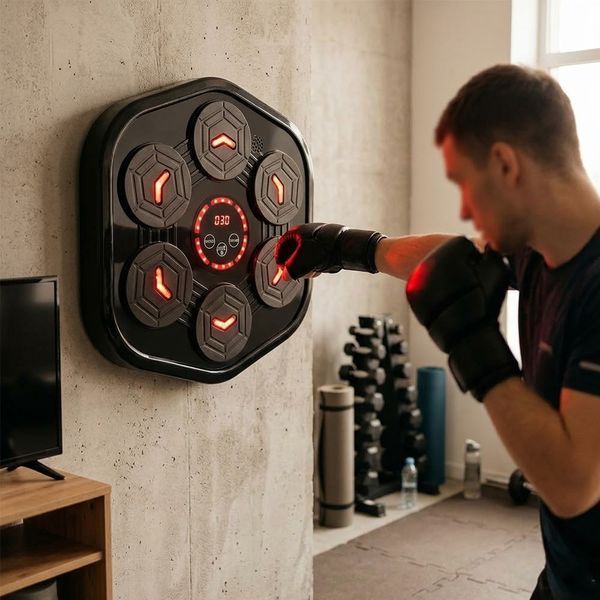 Настенный тренажер для бокса Bluetooth + перчатки, 40х37см, Черный / Музыкальный боксерский тренажер / Боксерская мишень 234592408 фото