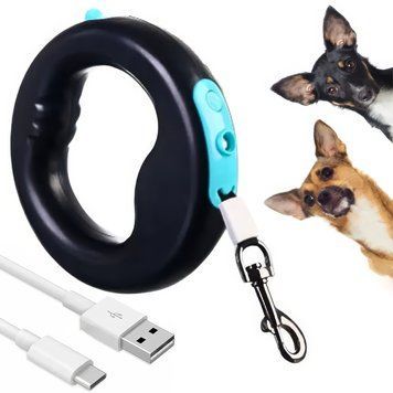 Поводок-рулетка для собак с фонариком 3м, 15кг, от USB, Белый / Поводок для собак / Поводок автоматический 234572689 фото