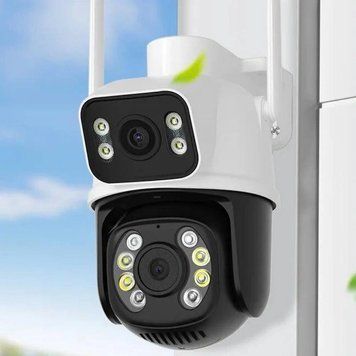 Уличная WiFi камера видеонаблюдения 4Мп, с 2 объективами / Поворотная вай фай камера наблюдения 234571646 фото