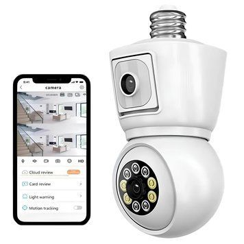 WIFI камера в патрон Е-27 (8MP) 2 объектива, PTZ, Е-19 / IP камера лампочка / Вайфай камера видеонаблюдения 234573854 фото
