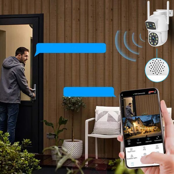 Уличная Wi-Fi камера видеонаблюдения, 2 объектива / Поворотная камера наблюдения / Вайфай камера / IP камера 234581829 фото