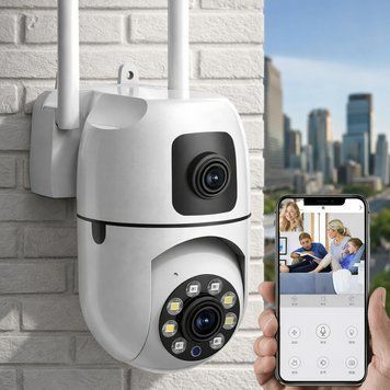 Уличная камера видеонаблюдения WiFi, от сети, Dual Lens E10 / Вайфай камера / Камера наблюдения 234573636 фото