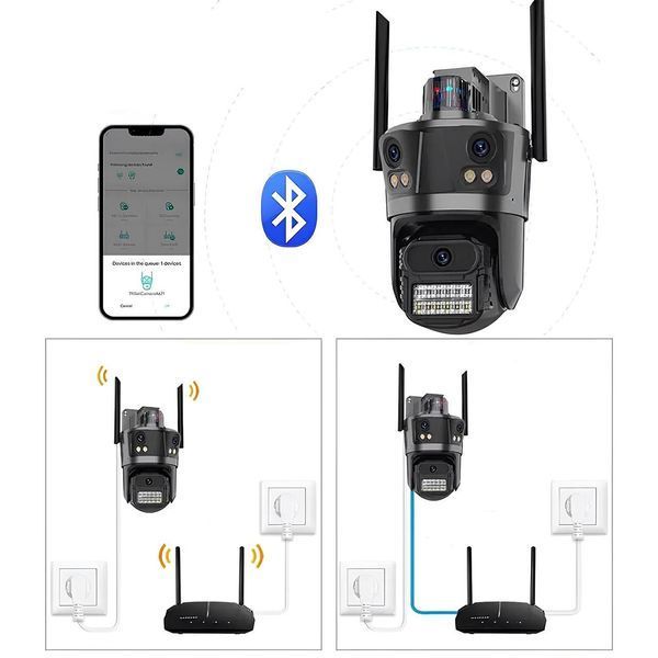 WIFI камера видеонаблюдения с сигнализацией, 3х4MP, от сети, Rotation P12 / Уличная камера наблюдения 234573632 фото