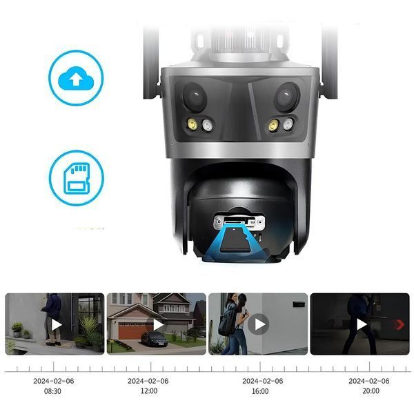 WIFI камера видеонаблюдения с сигнализацией, 3х4MP, от сети, Rotation P12 / Уличная камера наблюдения 234573632 фото