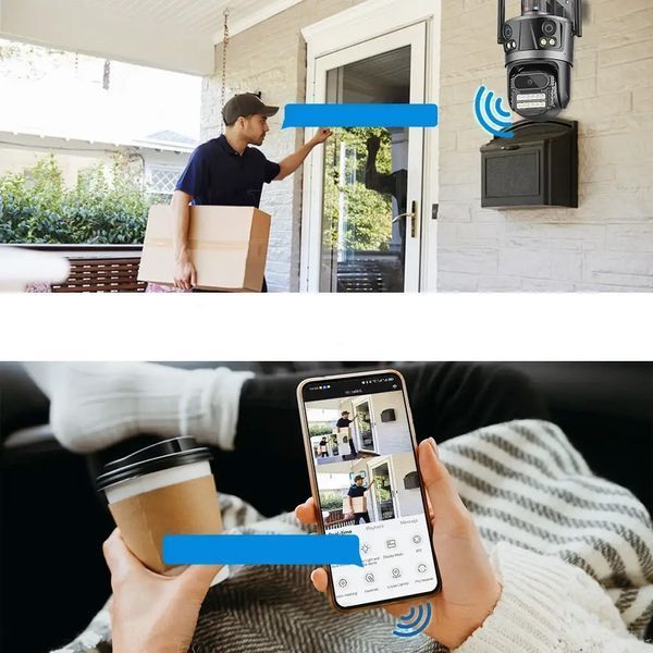 WIFI камера видеонаблюдения с сигнализацией, 3х4MP, от сети, Rotation P12 / Уличная камера наблюдения 234573632 фото