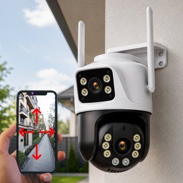 Камера відеоспостереження WI FI на 2 об'єктиви, 8MP, DT-1092, Біла / Поворотна камера з передачею на телефон / Вулична камера 234594143 фото