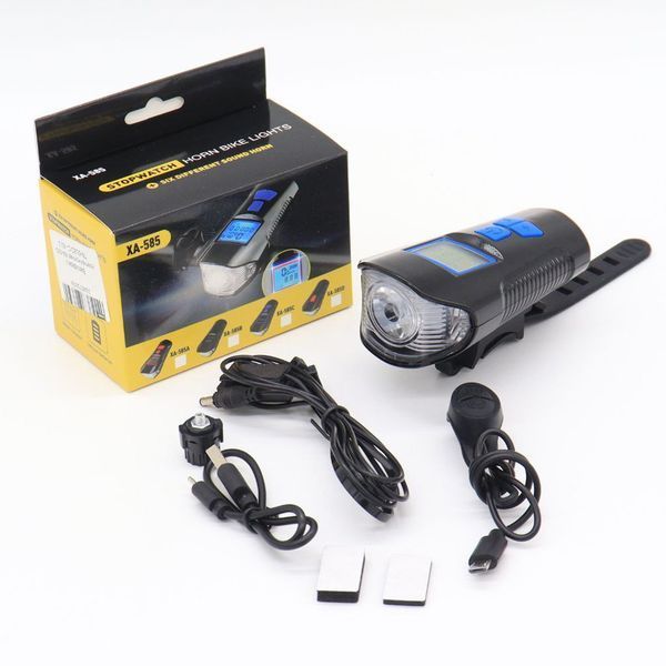Велофара с компьютером и сигналом, от USB, XA-585-T6+2LED / Водостойкий велосипедный фонарь / Велокомпьютер беспроводной 234571358 фото