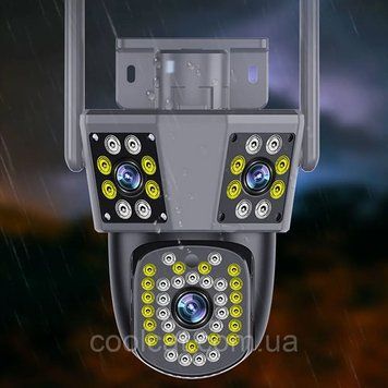 Уличная WIFI камера видеонаблюдения 9MP, 6K, 3 объектива / Вайфай камера наблюдения / IP камера / PTZ камера 234572879 фото