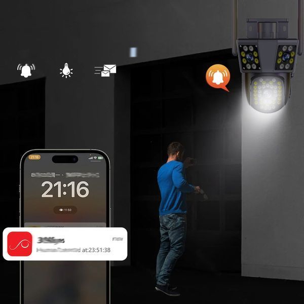 Уличная WIFI камера видеонаблюдения 9MP, 6K, 3 объектива / Вайфай камера наблюдения / IP камера / PTZ камера 234572879 фото